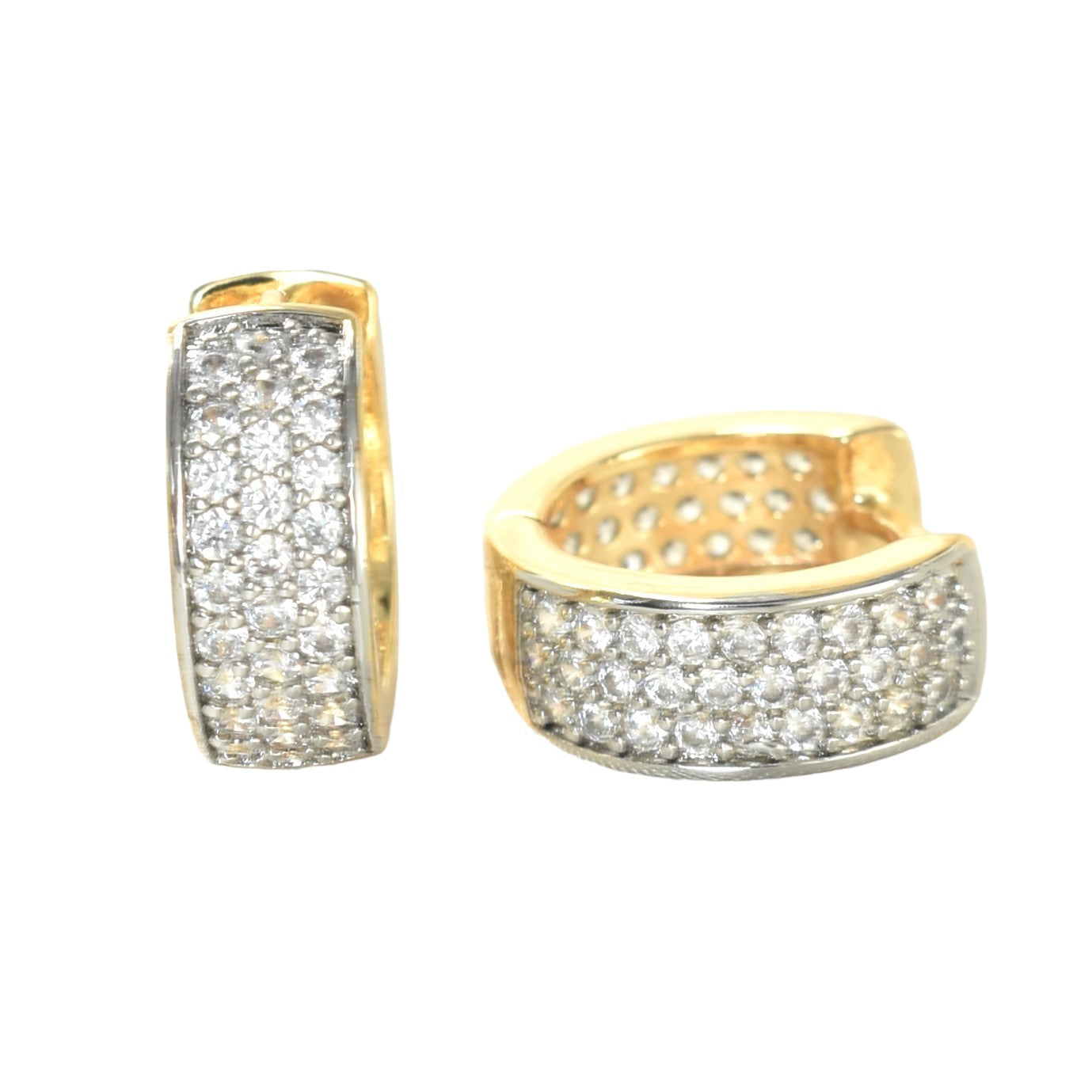 Gold Plated Huggies, CZ Gold Earrings, Oro Brasileno Aretes | Wholesale Jewelry