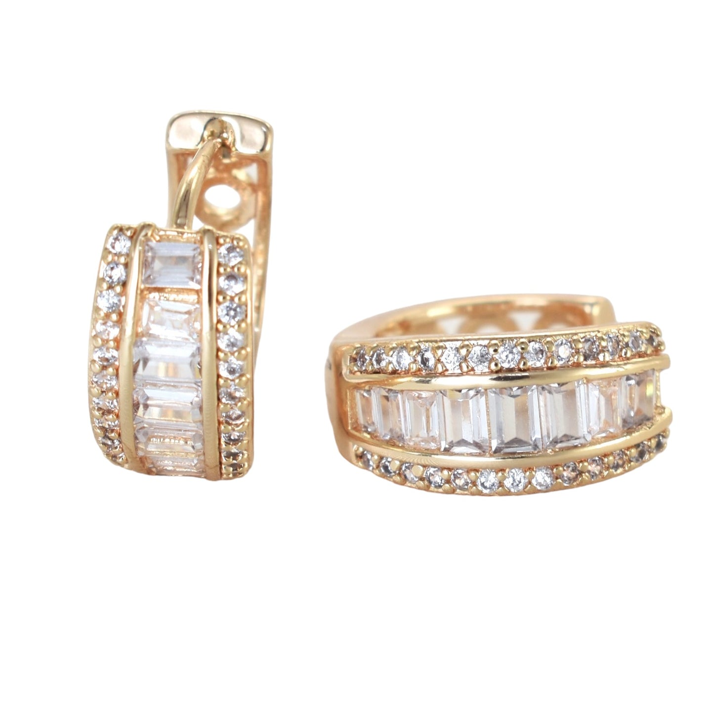 Gold Plated Huggies, CZ Gold Earrings, Oro Brasileno Aretes | Wholesale Jewelry