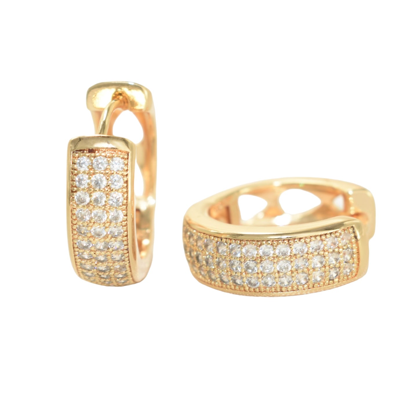 Gold Plated Huggies, CZ Gold Earrings, Oro Brasileno Aretes | Wholesale Jewelry
