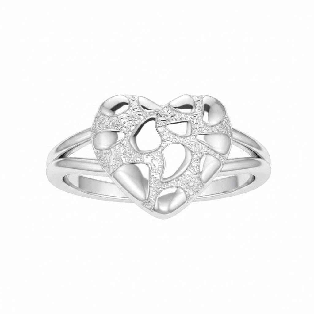 Nugget Heart Ring Ladies - Silver Tone