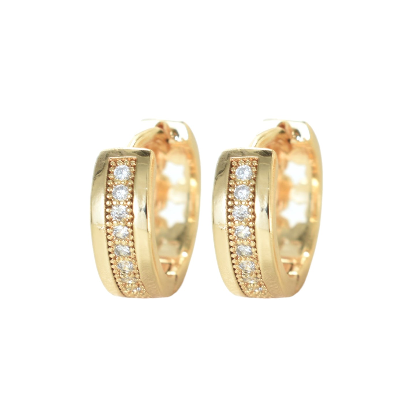 Gold Plated Huggies Hoops, CZ Gold Earrings, Oro Brasileno Aretes | Wholesale Jewelry