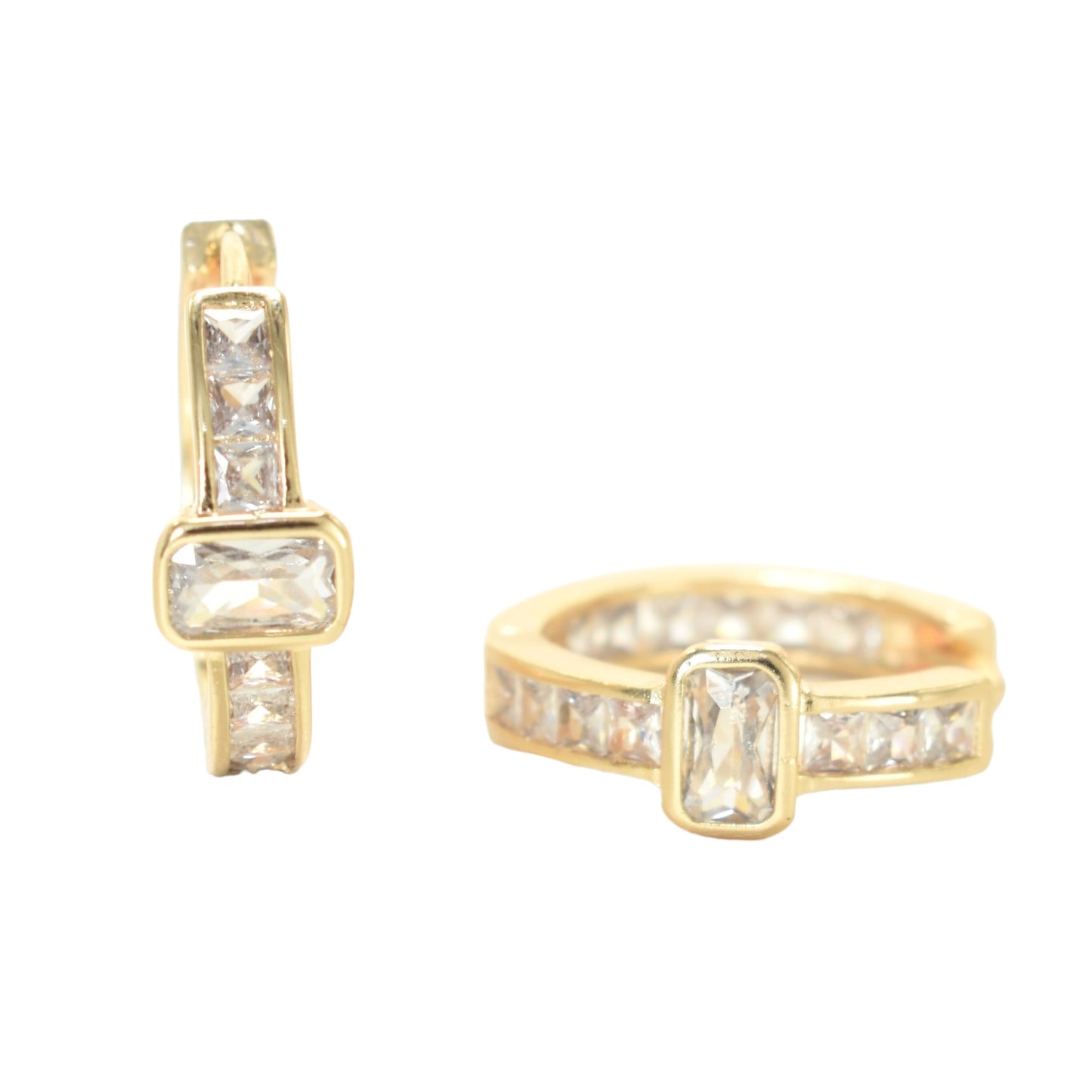 Gold Plated Huggies, CZ Gold Earrings, Oro Brasileno Aretes | Wholesale Jewelry