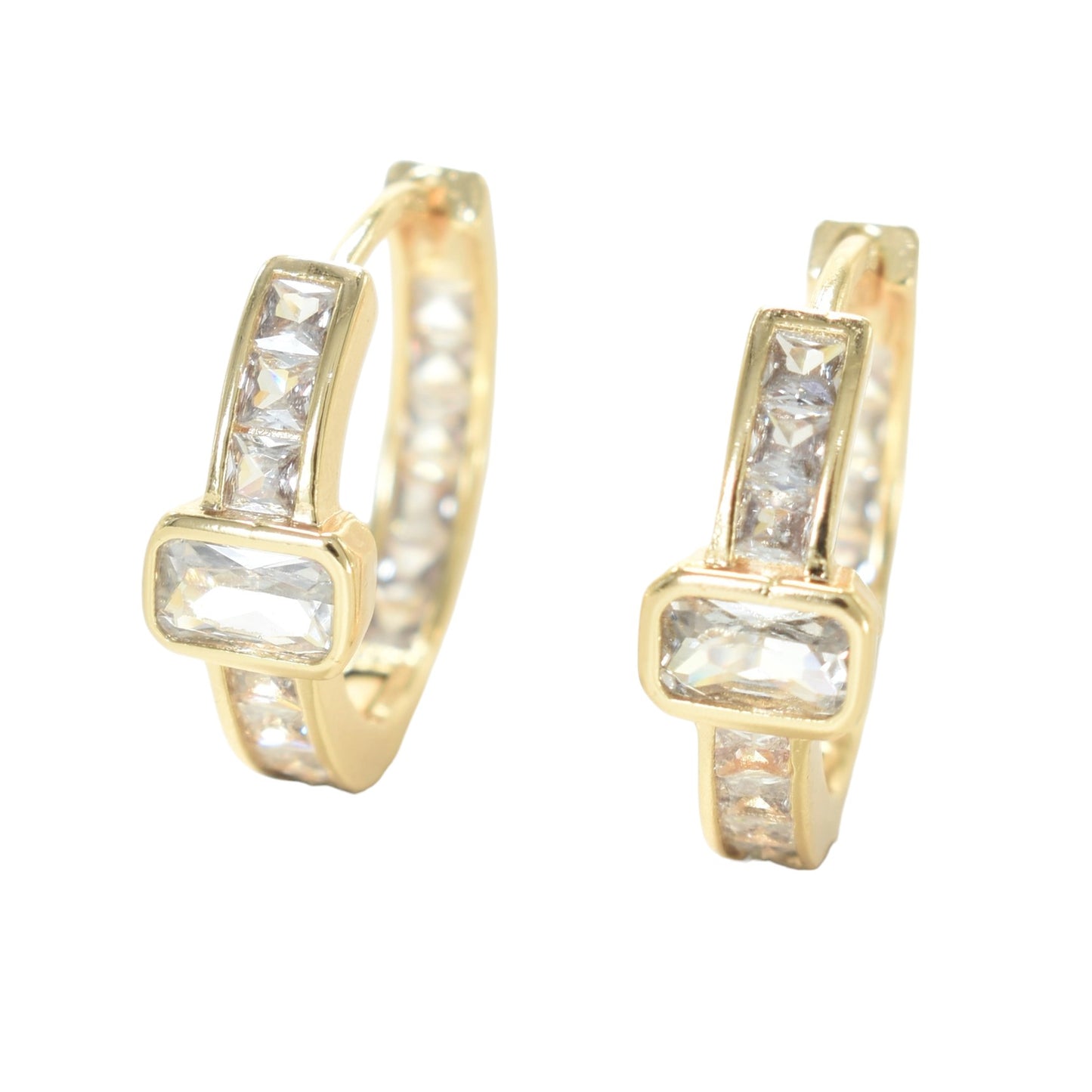 Gold Plated Huggies, CZ Gold Earrings, Oro Brasileno Aretes | Wholesale Jewelry