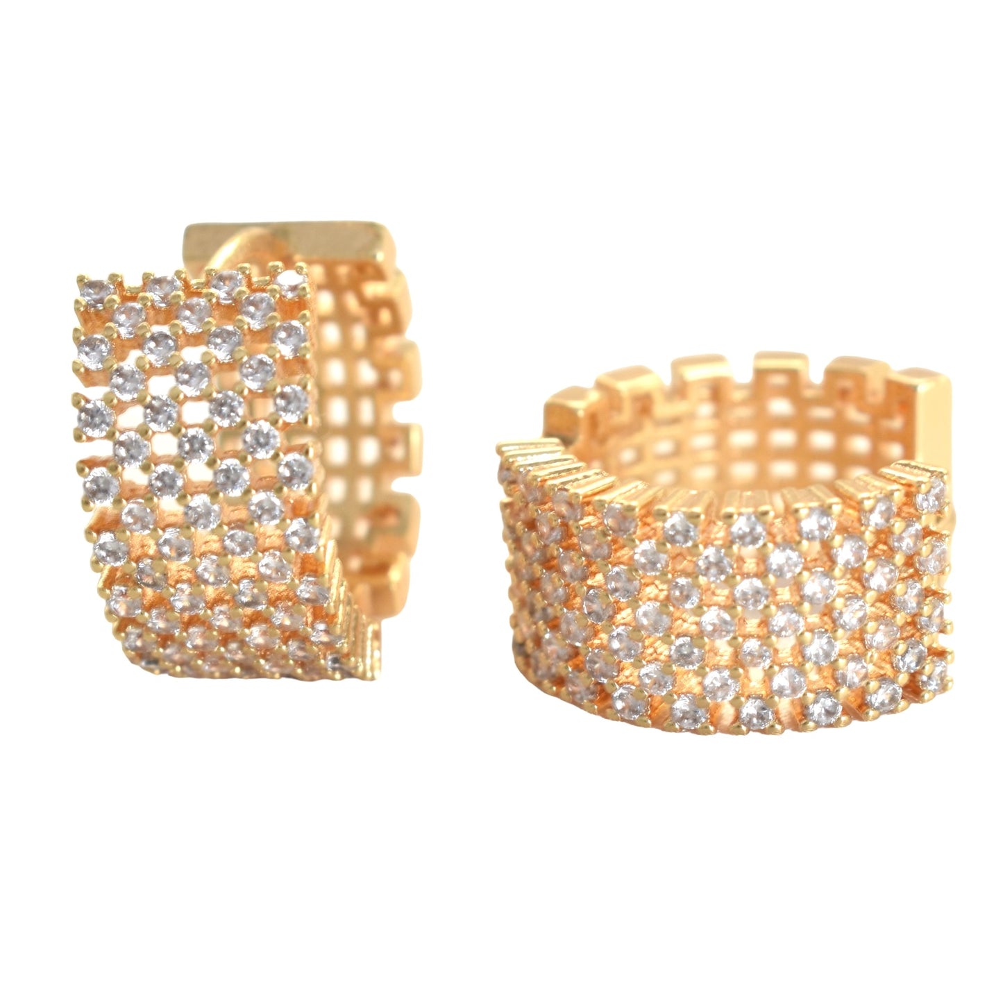 Gold Plated Huggies, CZ Gold Earrings, Oro Brasileno Aretes | Wholesale Jewelry