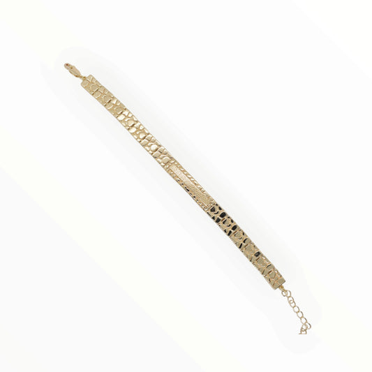 Gold Plated Slim Diamond-Cut Stippled ID Nugget Bracelet - Oro Laminado