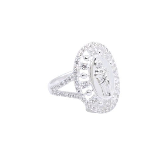 925 Sterling Silver St. Jude Openwork Oval Pave CZ Ring - Plata de Ley 925
