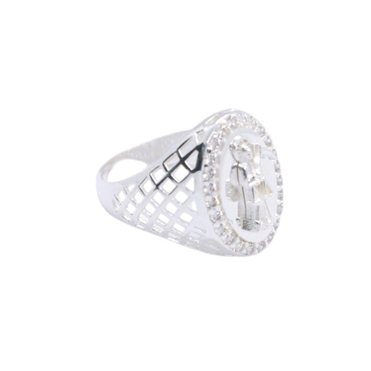 925 Sterling Silver Santa Muerte Oval Pave CZ Signet Ring - Plata de Ley 925