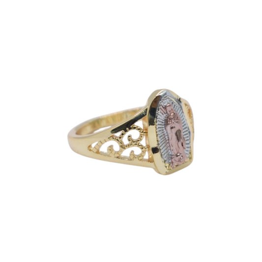 Gold Plated Tri-Tone Virgin Mary Filigree Band Ring - Oro Laminado