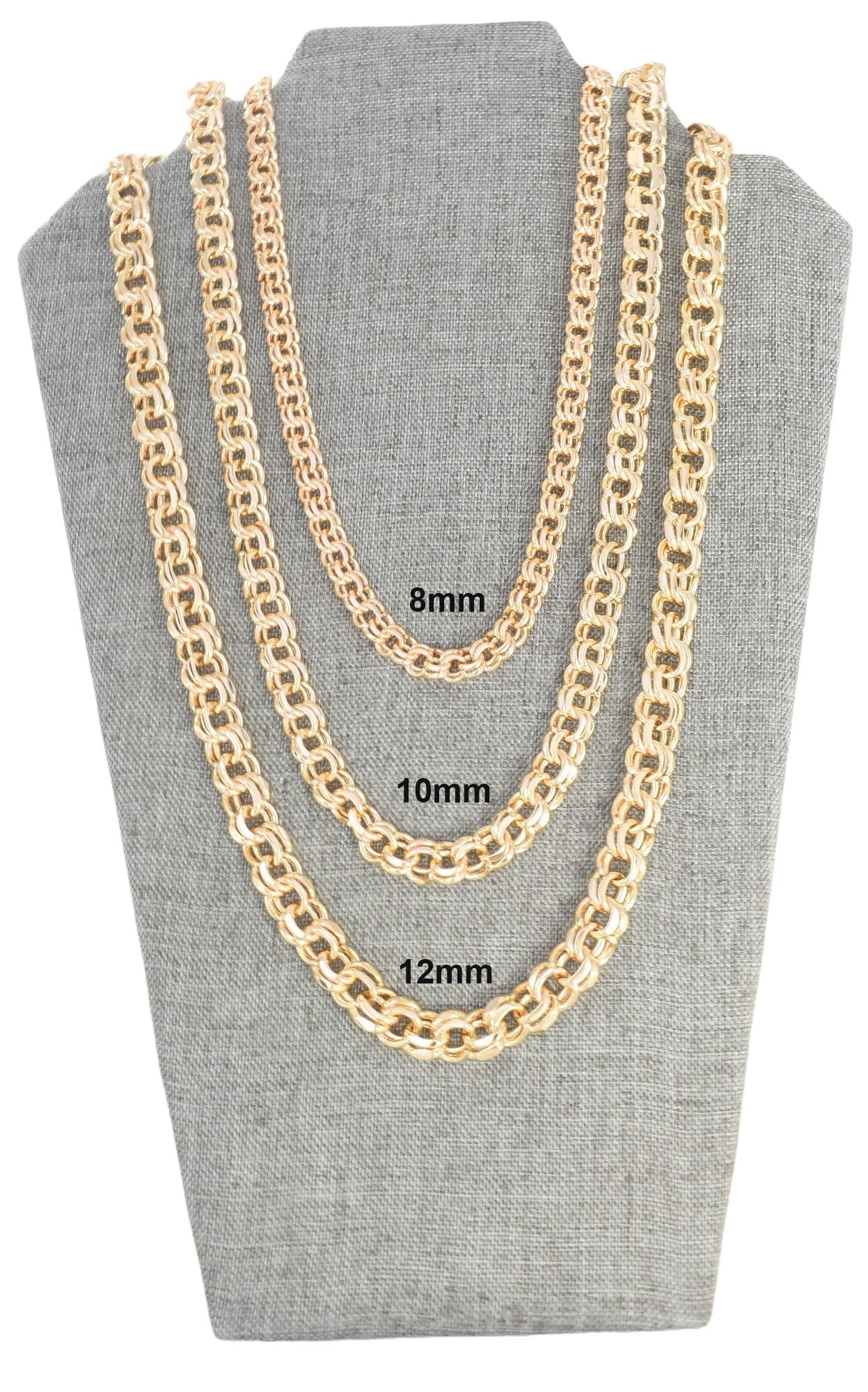 Gold Plated Tejido Chino Chain -Chain 8mm, 10mm, 12mm - Amafhha Jewels