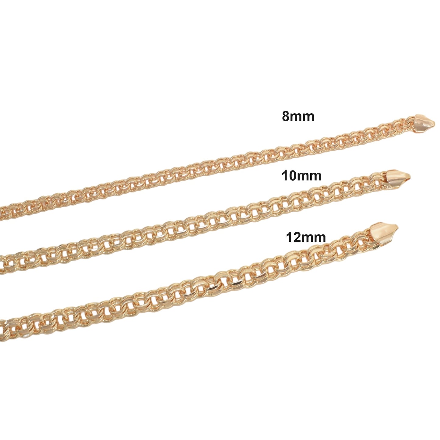 Gold Plated Chino Chain - Tejido Chino Chain 8mm, 10mm, 12mm | Wholesale Jewelry