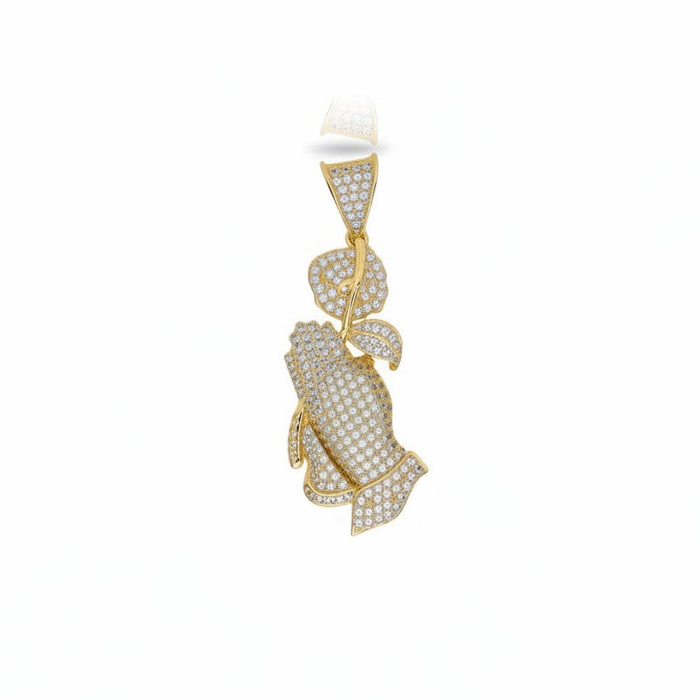 Gold Plated Iced-Out Praying Hands Pendant - Oro Laminado