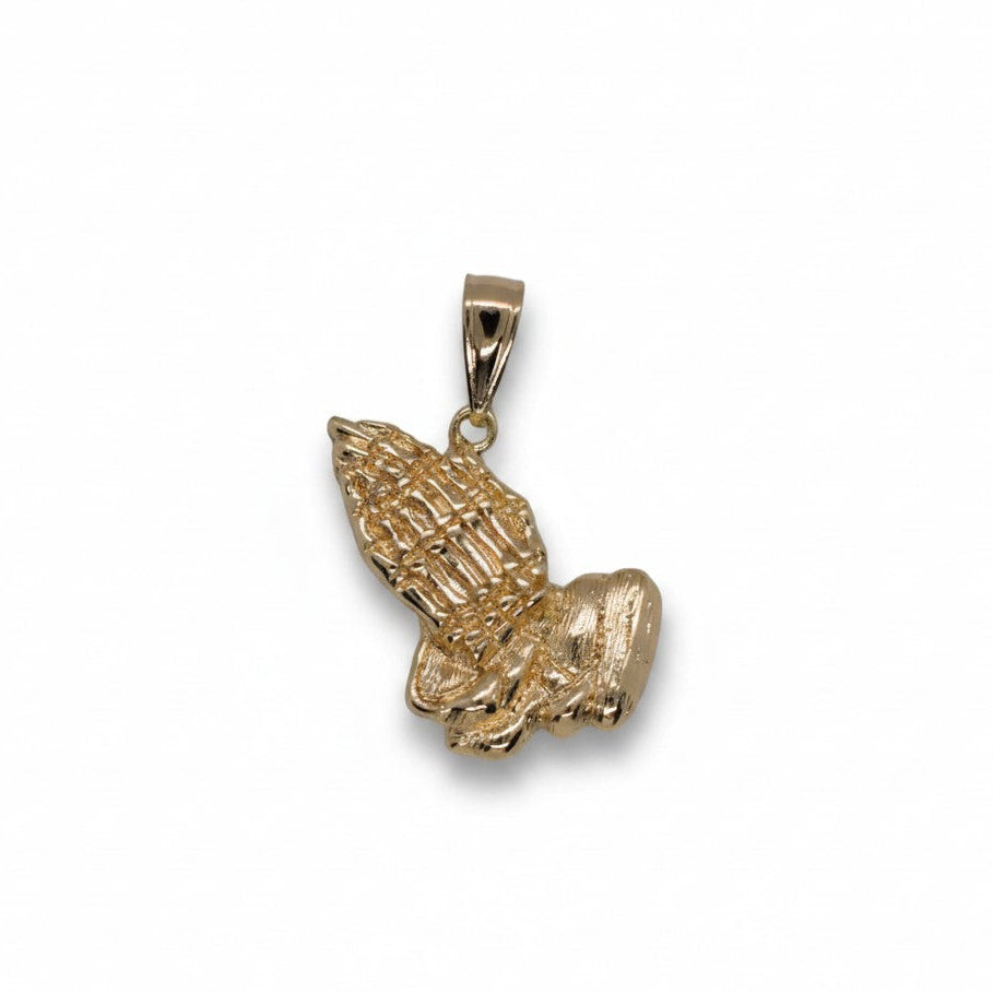 Gold Plated Sculpted Praying Hands Pendant - Oro Laminado