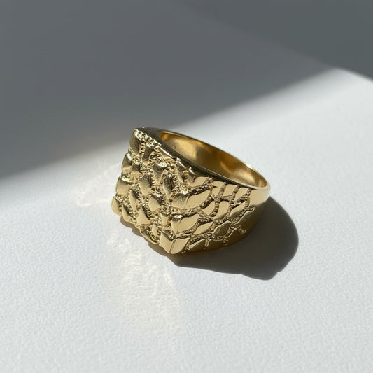 Gold Plated Classic Heavy Nugget Statement Ring