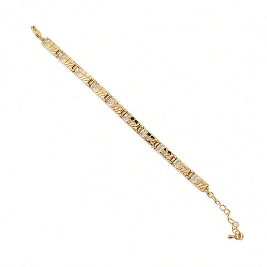 Gold Plated Textured Nugget Link CZ Station Bracelet - Oro Laminado