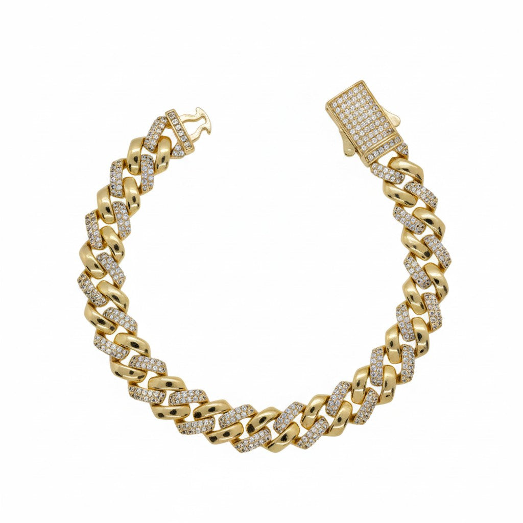 Gold Plated Micro-Pave CZ Cuban Link Chain Bracelet - Oro Laminado