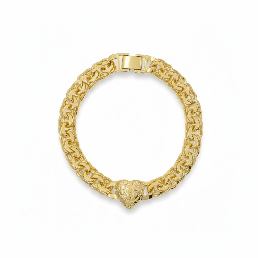 Gold Plated Chunky Chino Chain Heart Bracelet 8inch - Oro Laminado