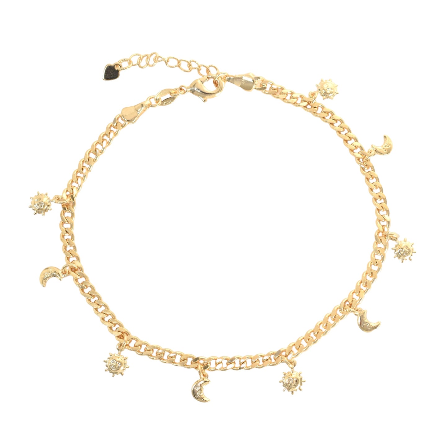Gold Plated Sun Moon Cuban Chain Ladies Anklet- Oro brasileno laminado Tobillera