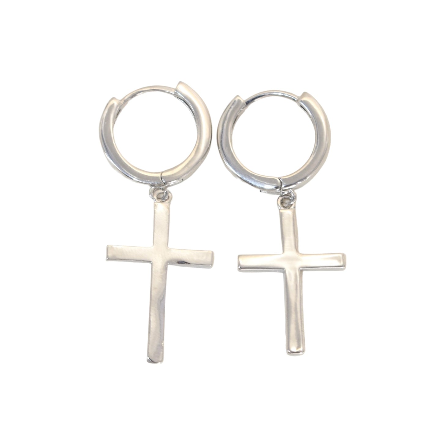 Silver Plated Dangly Plain Cross Earrings | Wholesale Jewelry