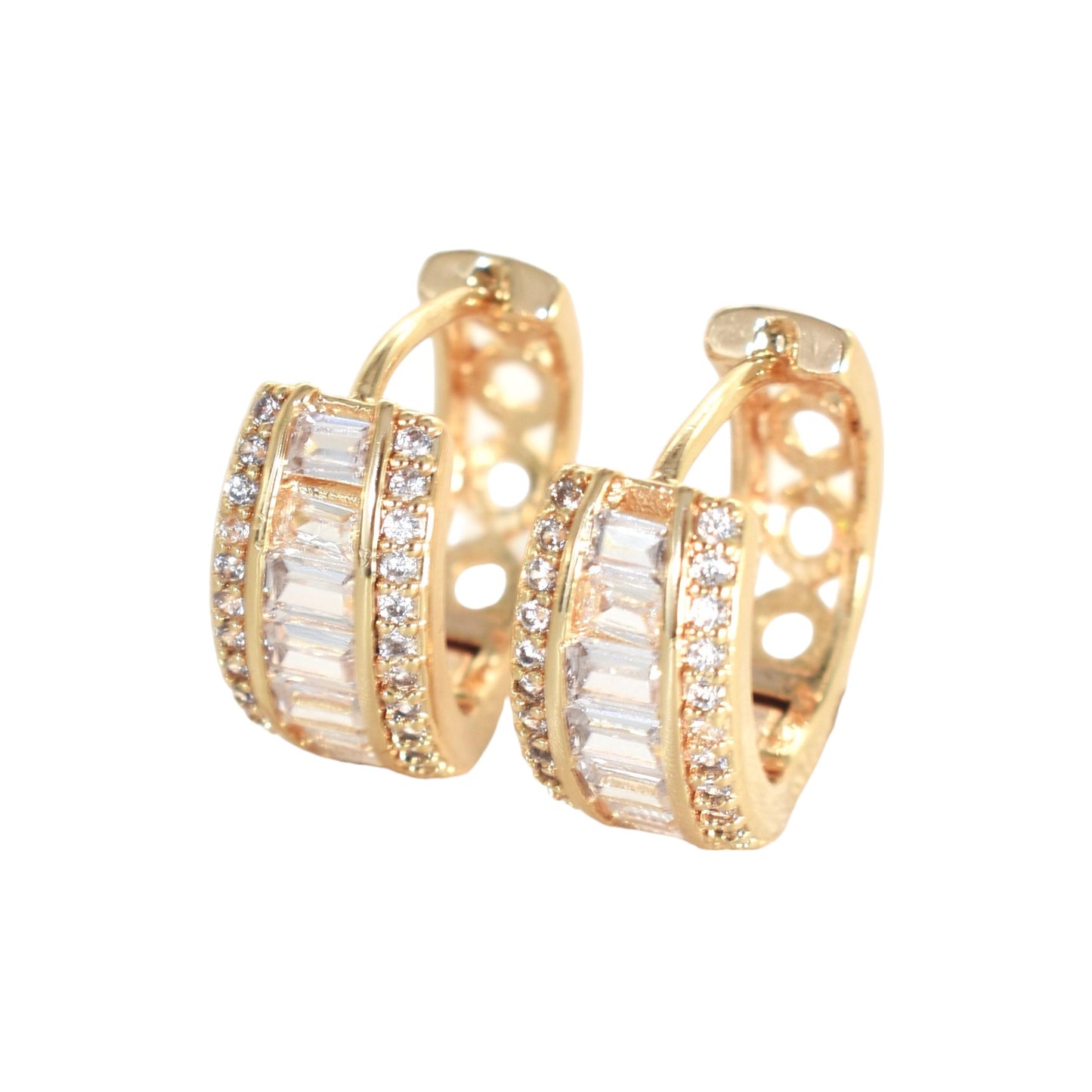 Gold Plated Huggies, CZ Gold Earrings, Oro Brasileno Aretes | Wholesale Jewelry