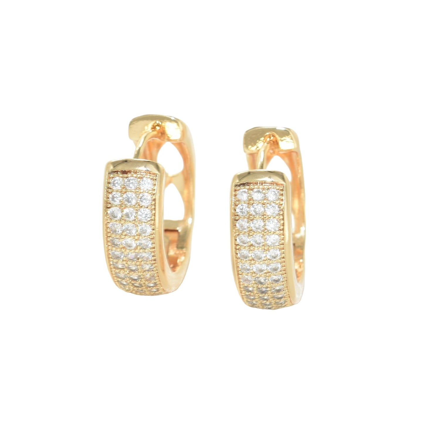Gold Plated Huggies, CZ Gold Earrings, Oro Brasileno Aretes | Wholesale Jewelry