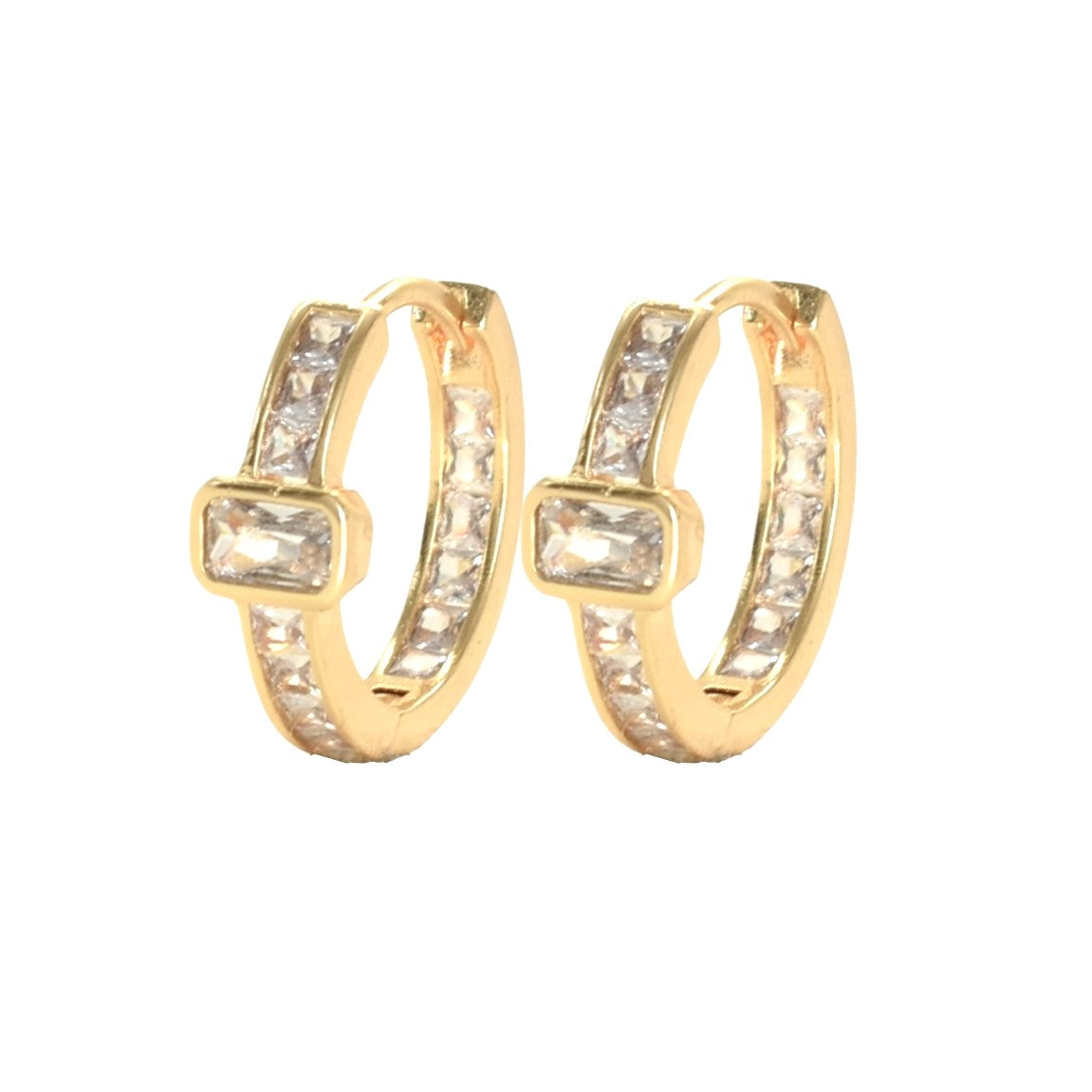 Gold Plated Huggies, CZ Gold Earrings, Oro Brasileno Aretes | Wholesale Jewelry