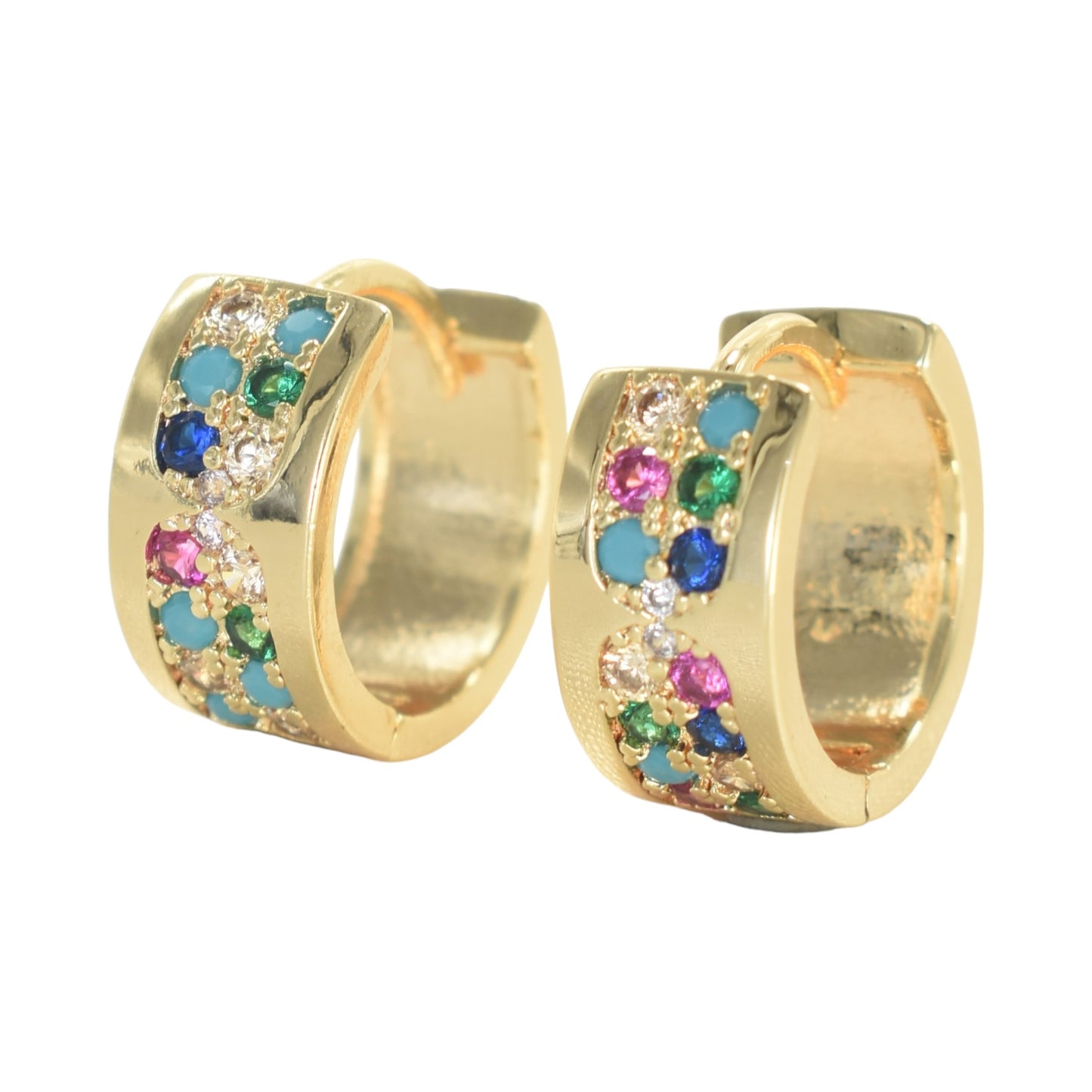 Gold Plated Huggies, CZ Gold Earrings, Oro Brasileno Aretes | Wholesale Jewelry