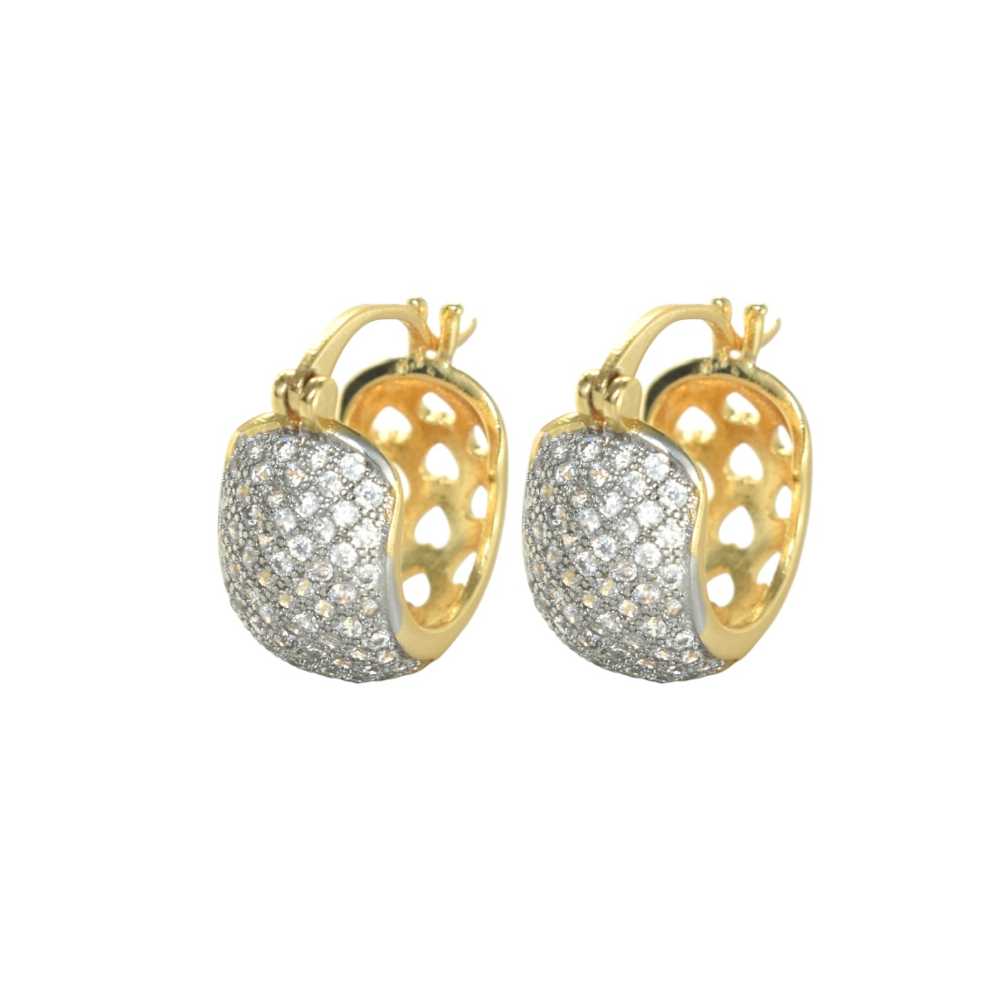 Gold Plated Huggies, CZ Gold Earrings, Oro Brasileno Aretes | Wholesale Jewelry