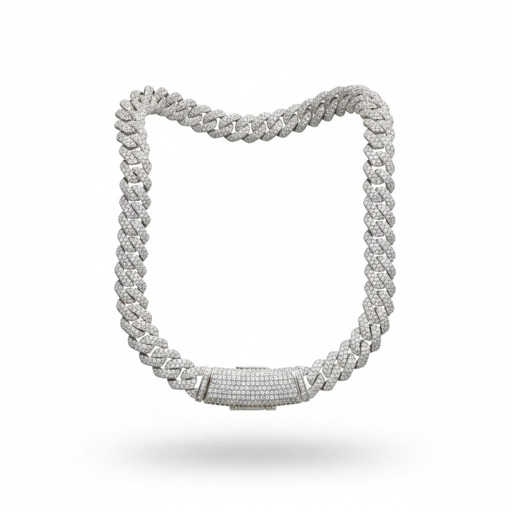 12MM Iced-Out Pave Cuban Link CZ Silver Plated Chain For Men