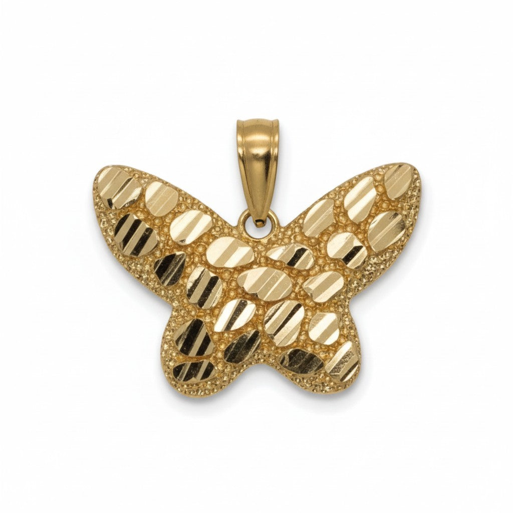 Gold Plated Butterfly Diamond Cut Nugget Pendant - Oro Laminado