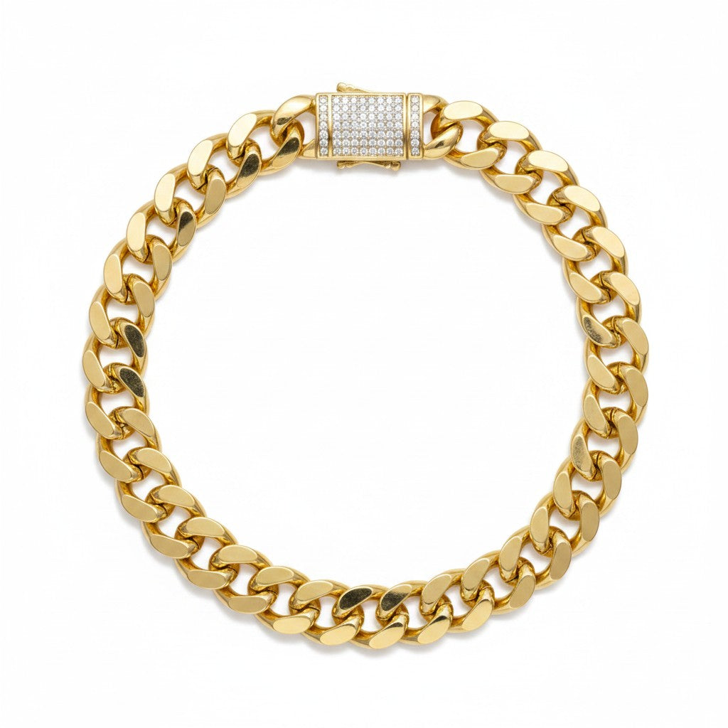 Gold Plated Cuban Link Bracelet with Iced Out Box Lock - Amafhha Jewels