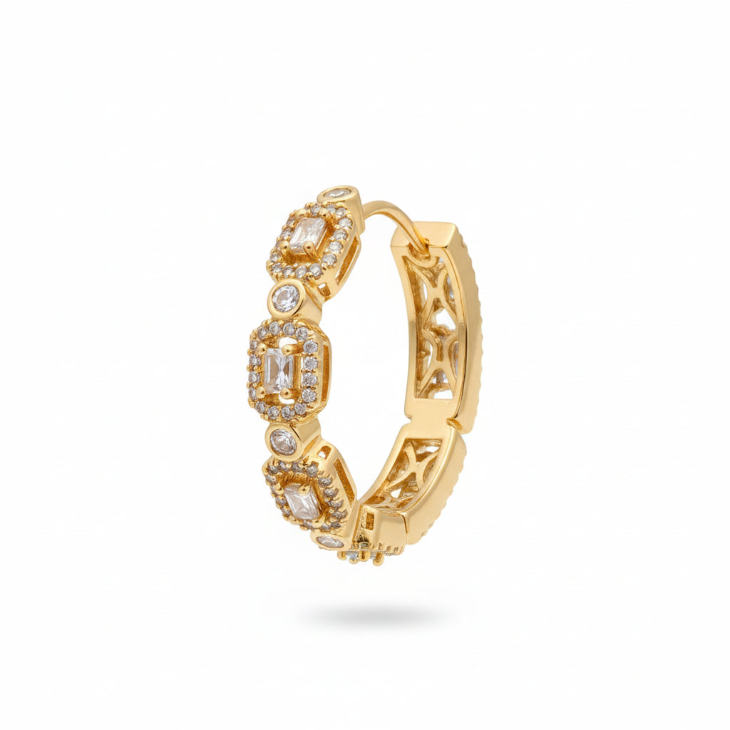 Gold Plated Vintage Halo Baguette Hoops - Amafhha Jewels