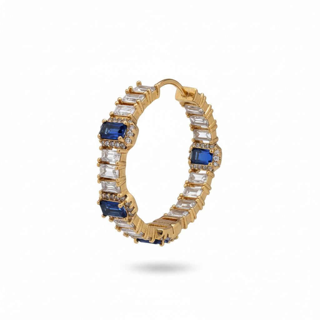 Gold Plated Baguette Sapphire Glamour Hoops - Amafhha Jewels