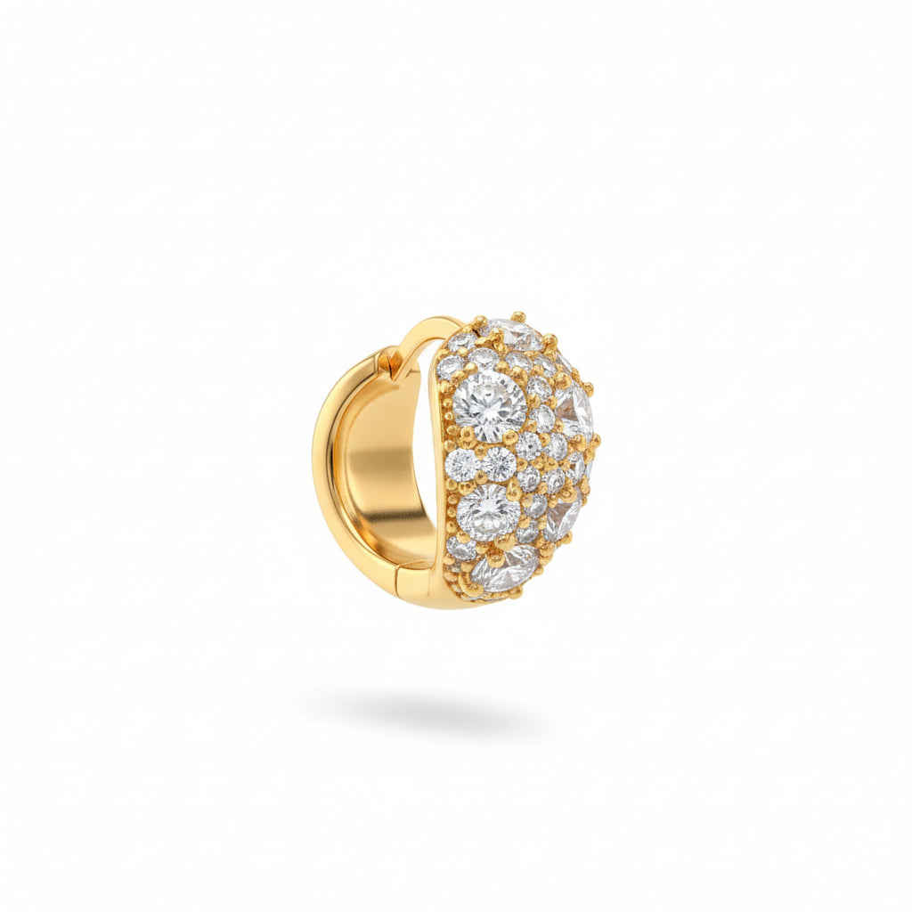 Gold Plated Ornate Pave Shield Huggies - Amafhha Jewels