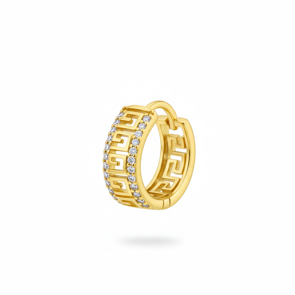 Gold Plated Greek Key Pave Earrings - Amafhha Jewels