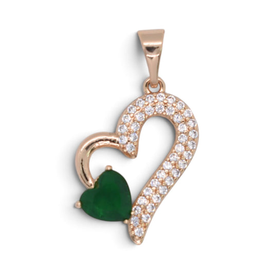 Gold Plated Rose Gold Tone Open Heart CZ Pendant - Oro Laminado