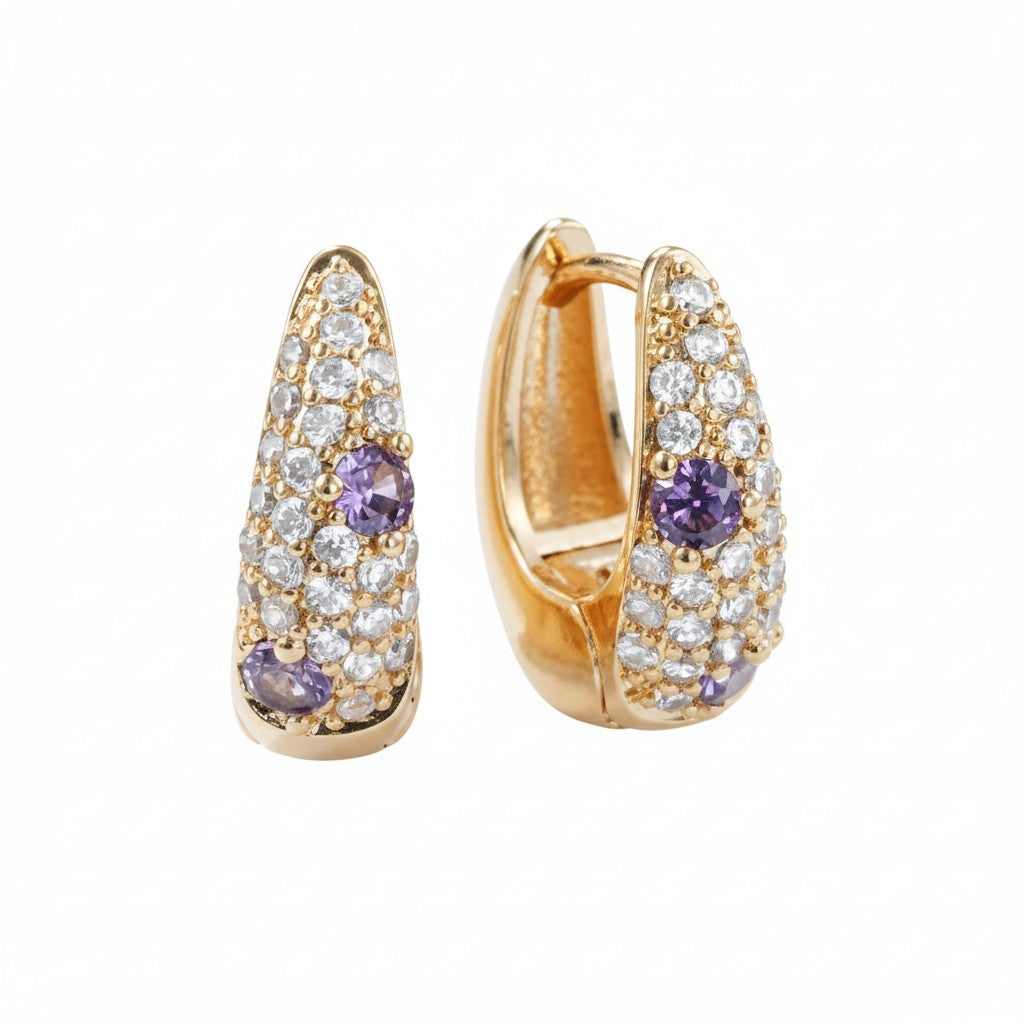 Gold-Plated Pave CZ Tapered Huggie Earrings - Available in 3 Colors
