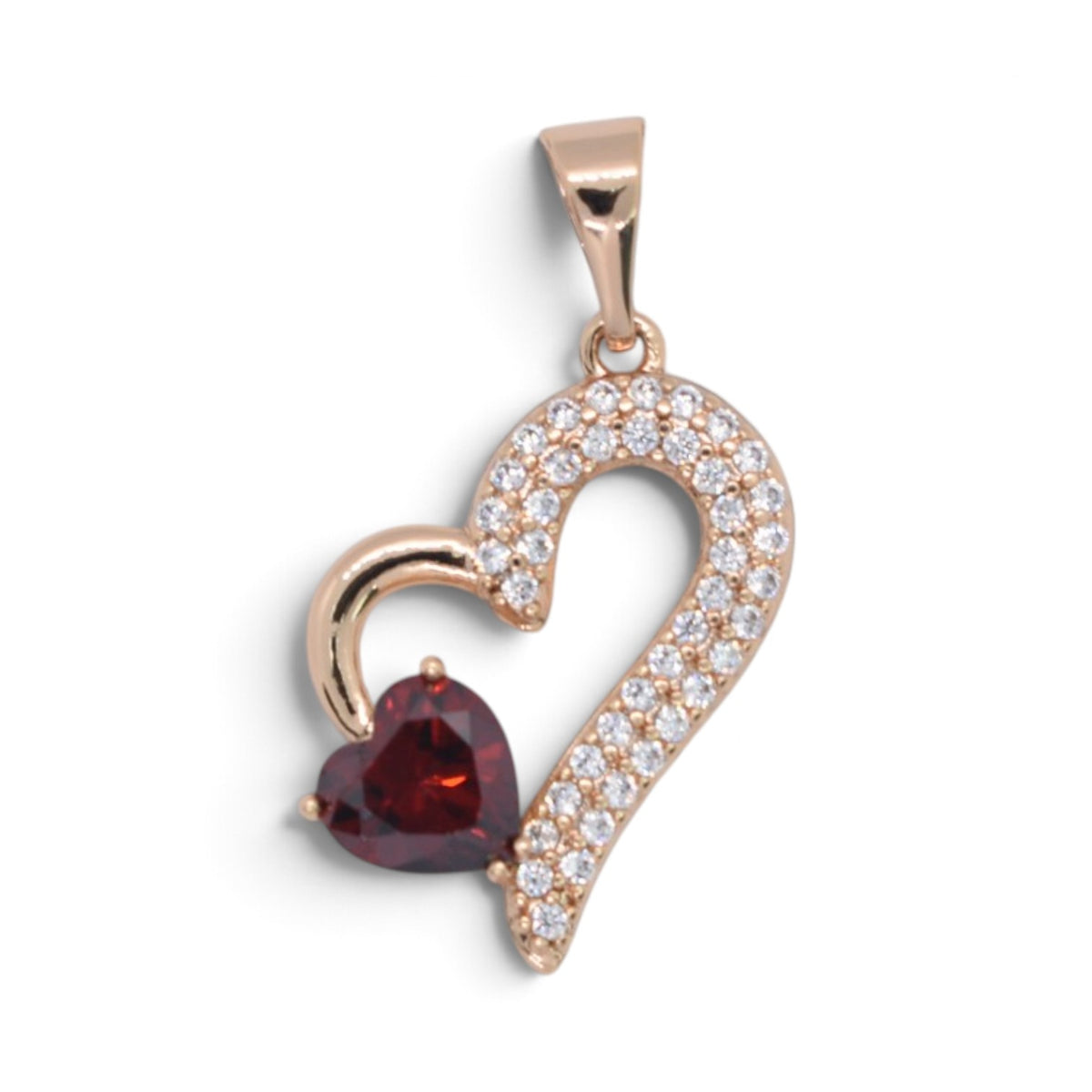 Gold Plated Rose Gold Tone Open Heart CZ Pendant - Oro Laminado