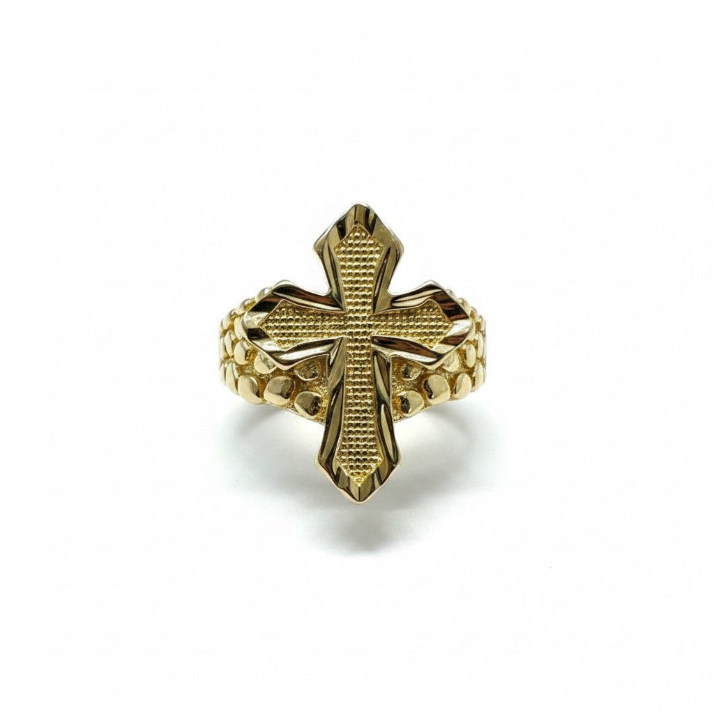 Gold Plated Cross Nugget Ring | Unisex