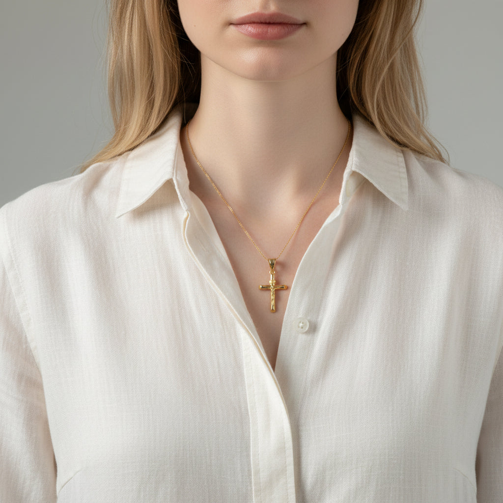 Sleek Gold Plated Tube Crucifix Pendant - Amafhha Jewels