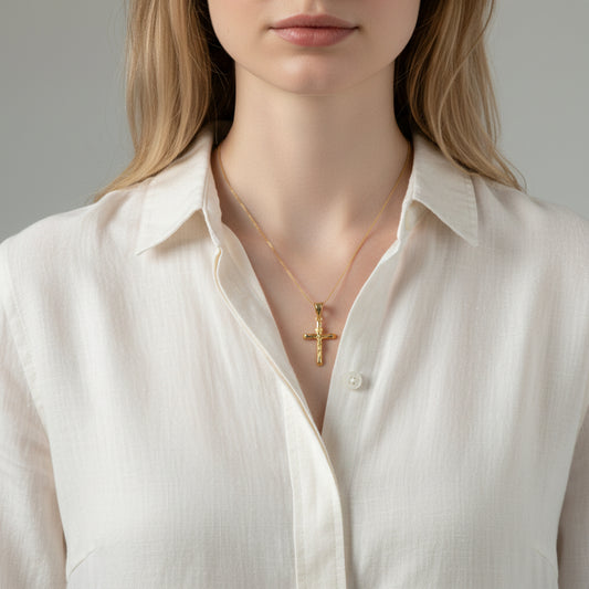 Sleek Gold Plated Tube Crucifix Pendant