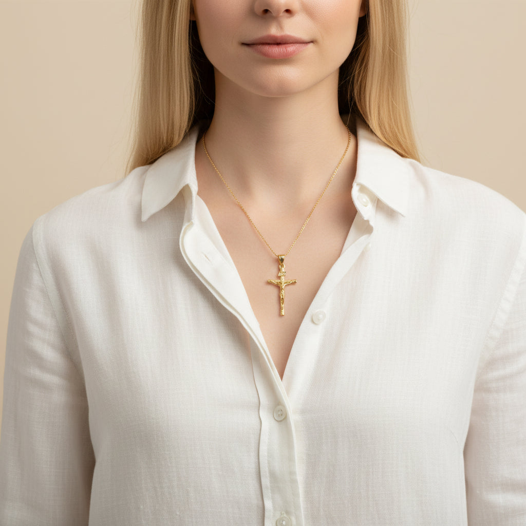 Gold Plated INRI Crucifix Pendant - Amafhha Jewels
