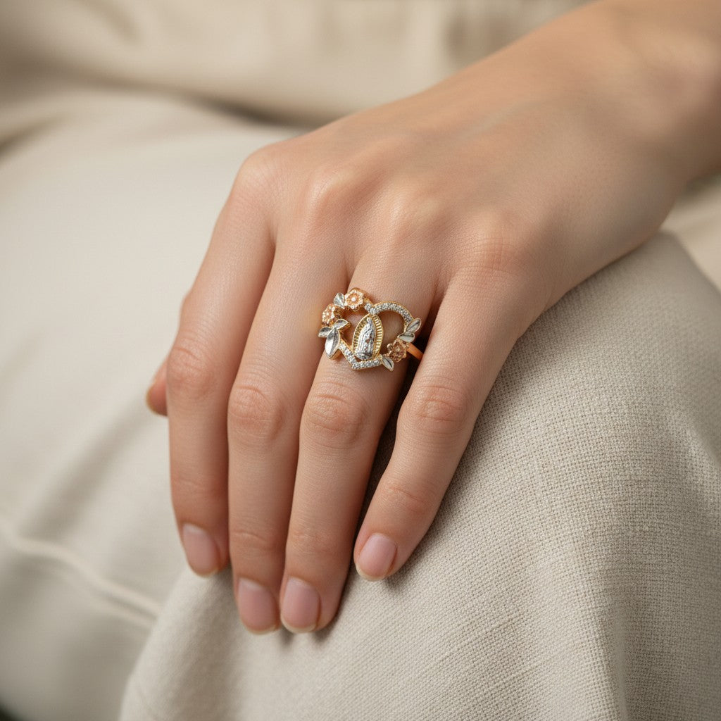 Multi tone Gold Plated Ring Our Lady of Guadalupe