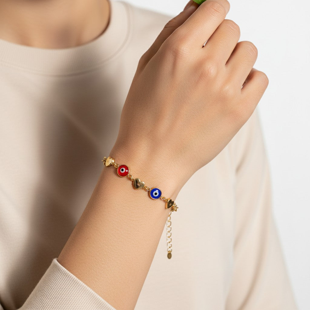 Gold Plated Bracelet enamel evil eye - Amafhha Jewels