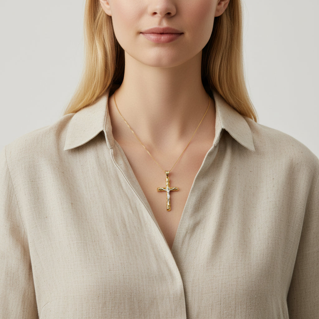 Two-Tone Textured Crucifix Pendant - Amafhha Jewels
