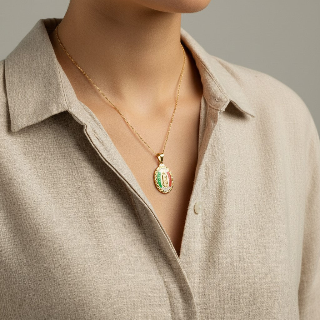 Gold Plated Religious Pendant Mexican flag