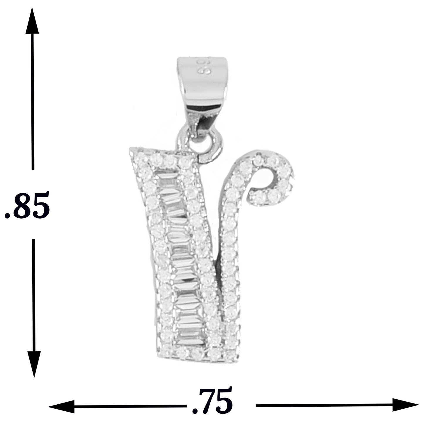 925 Sterling Silver Alphabet Pendant V | Wholesale Jewelry