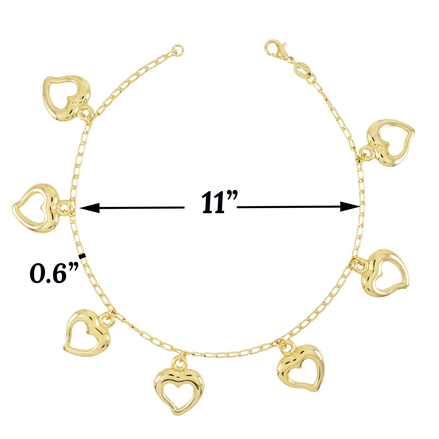 Gold Plated Hearts Charm Ladies Anklet