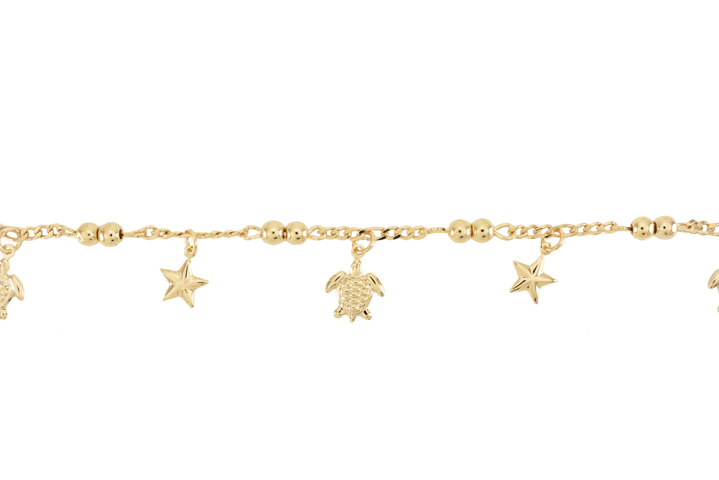 Gold Plated Turtle and stars charm Ladies Anklet