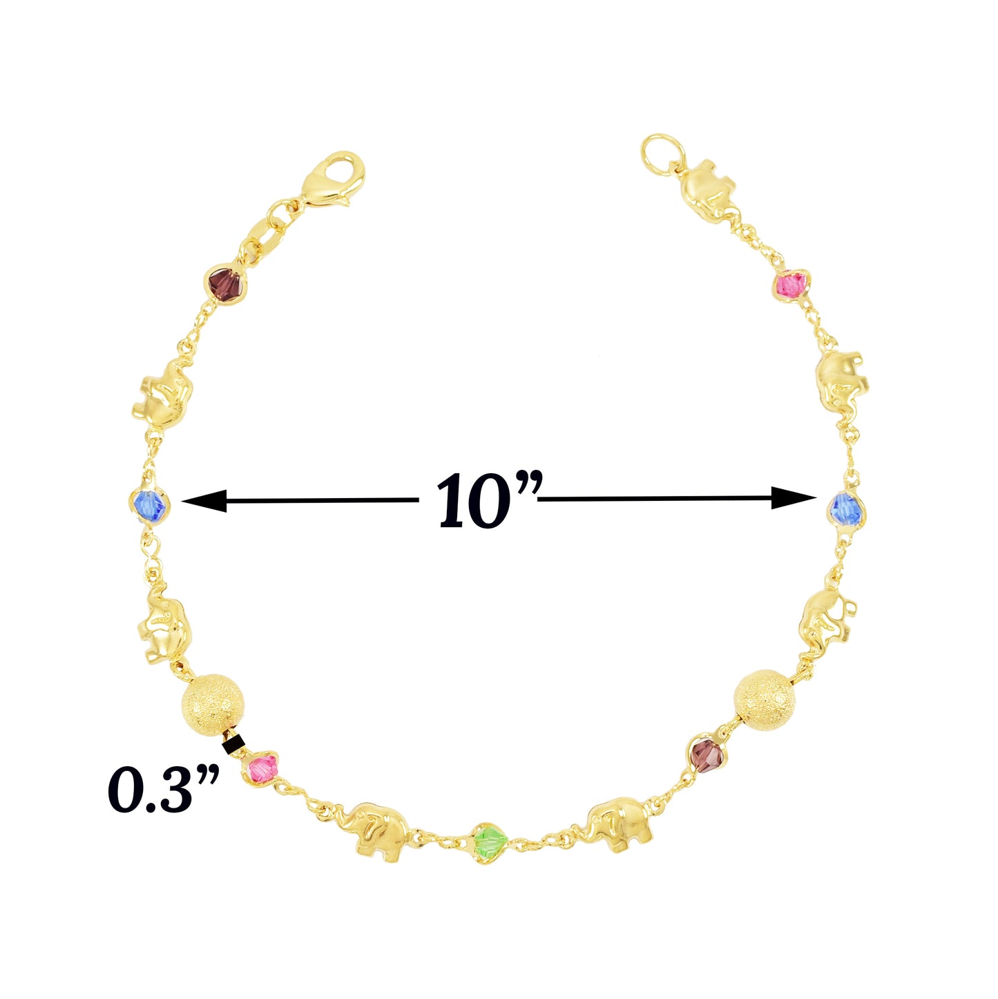 Gold Plated Ladies Elephant Anklet with Multicolor Beads