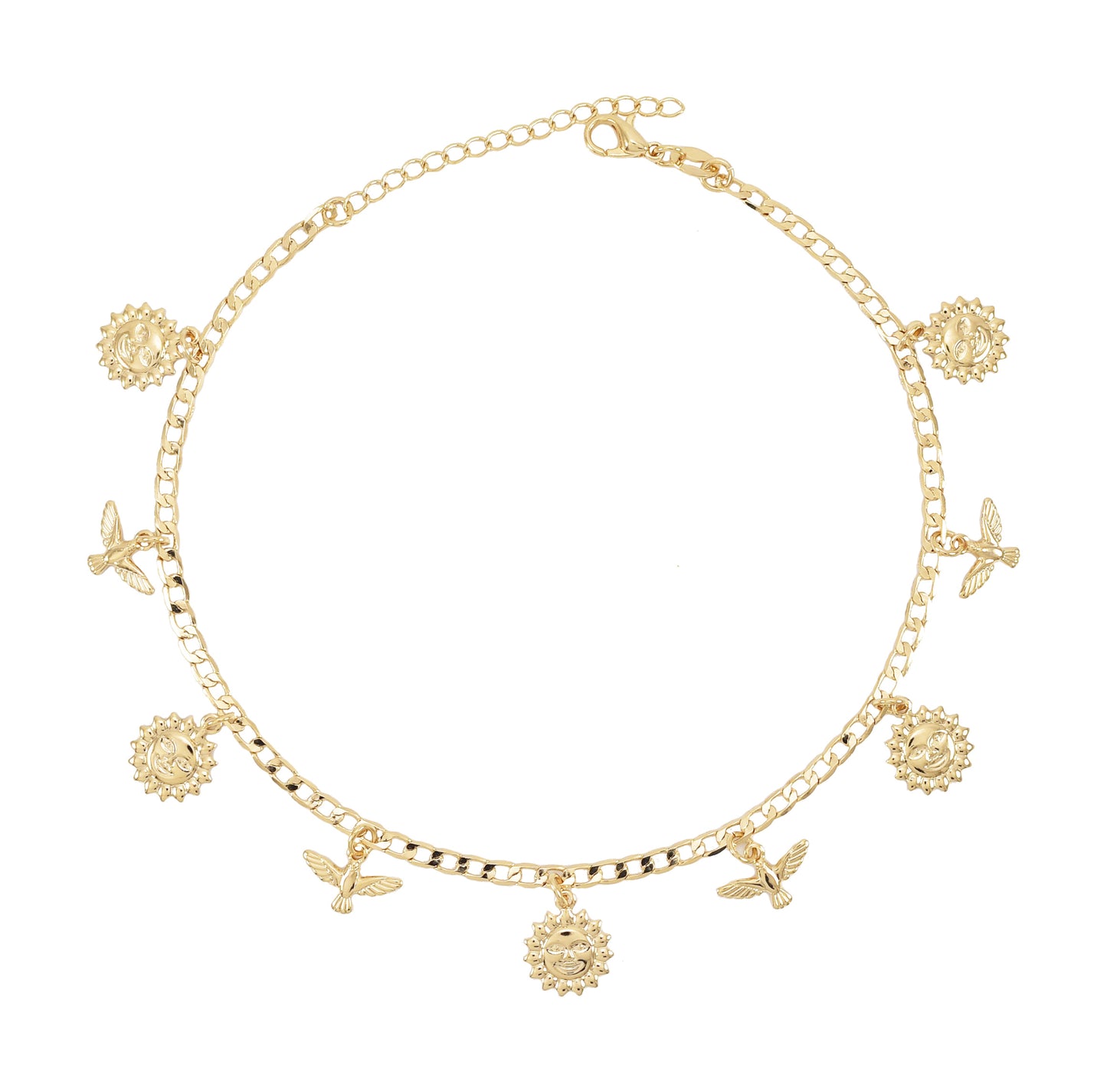 Gold Plated Sun & Eagle Charm Ladies Anklet